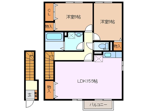 川越富洲原駅 徒歩17分 2階の物件間取画像